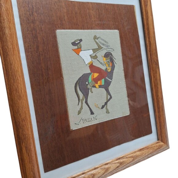 Vintage Virgilio Nabais Artwork Brazilian Horse Cowboy Framed 15 x 12 Fabric - Picture 2 of 5